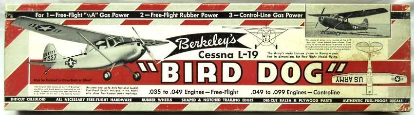 Berkeley 1/12 Cessna L-19 Bird Dog - 36 Inch Wingspan For Free-Flight Gas or Rubber or Control Line plastic model kit